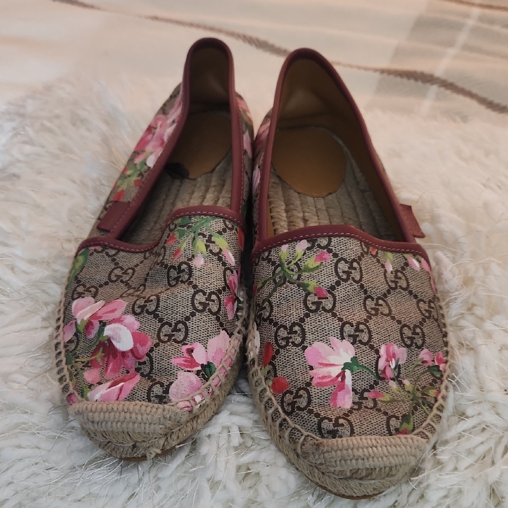 Gucci Pink and Brown Espadrilles with Monogram Pattern